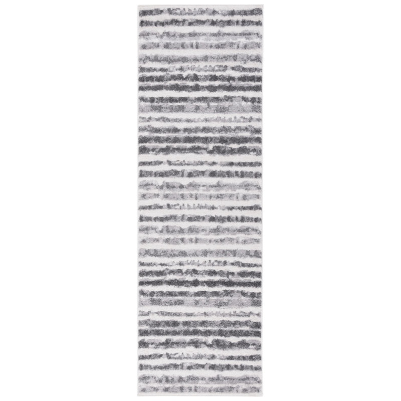 Tapis rayé ivoire / gris anthracite Bethlyn, Tapis de couloir 2 pi 6 po x 8 pi