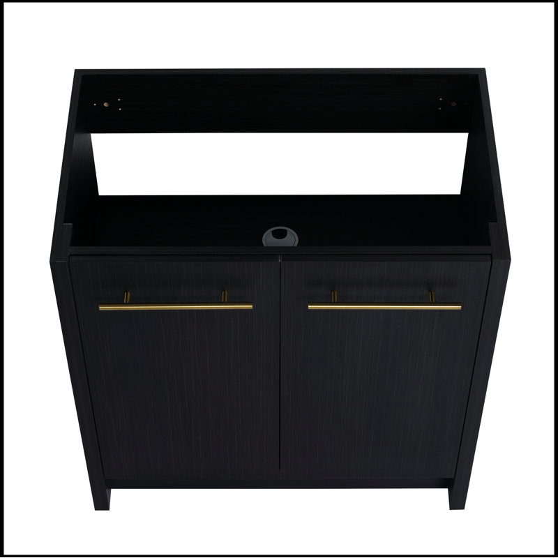Black Freestanding Bathroom Vanity with Gold Handles