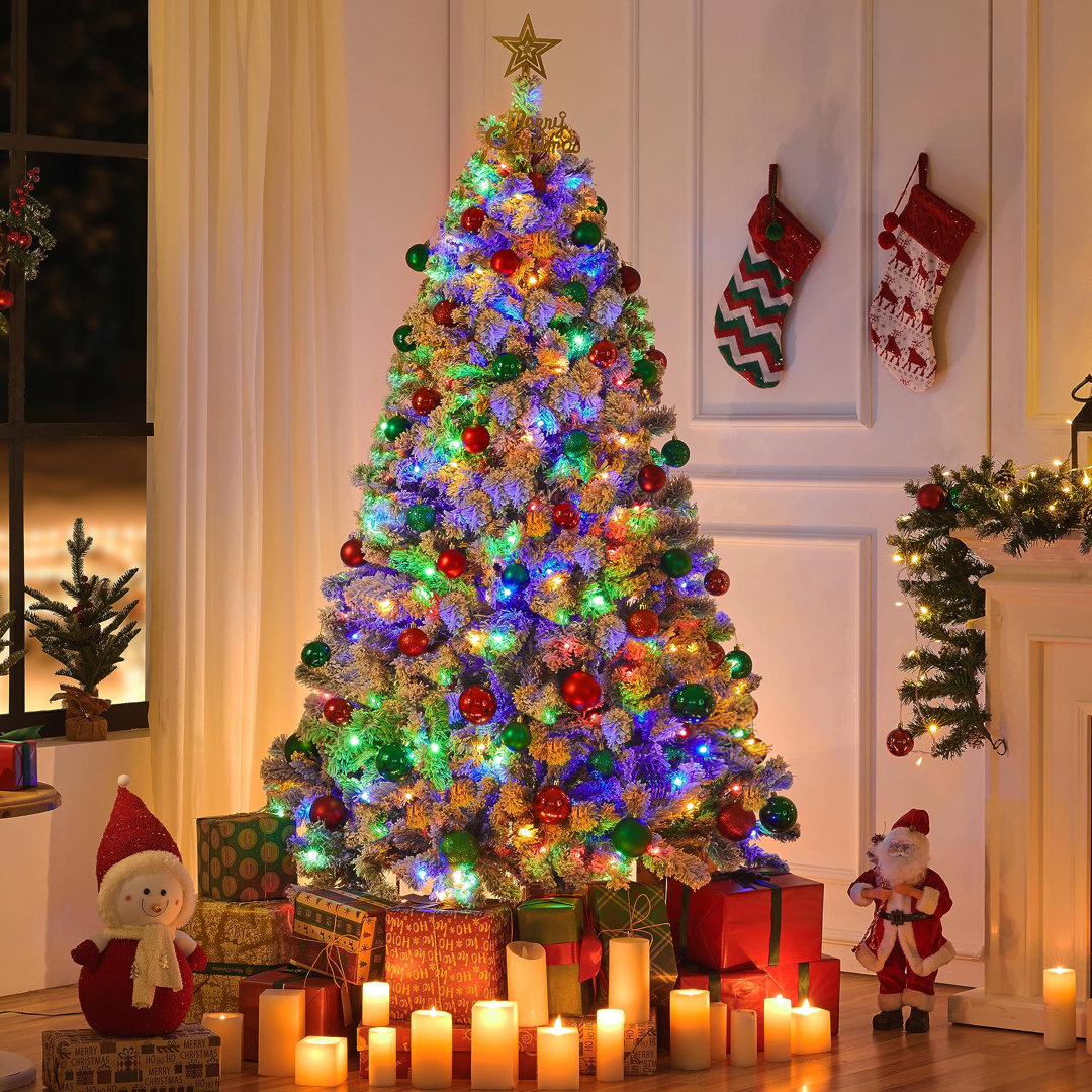 6' Spruce Flocked Prelit Christmas Trees, Artificial Lighted Xmas Trees The Holiday Aisle® Light 