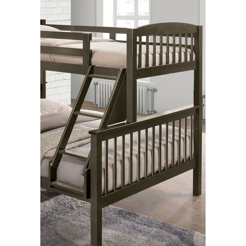 Lit double simple en bois massif avec finition grise, angle, conception à lattes, style transitionnel, l 60 po x P 81 po H 68 po