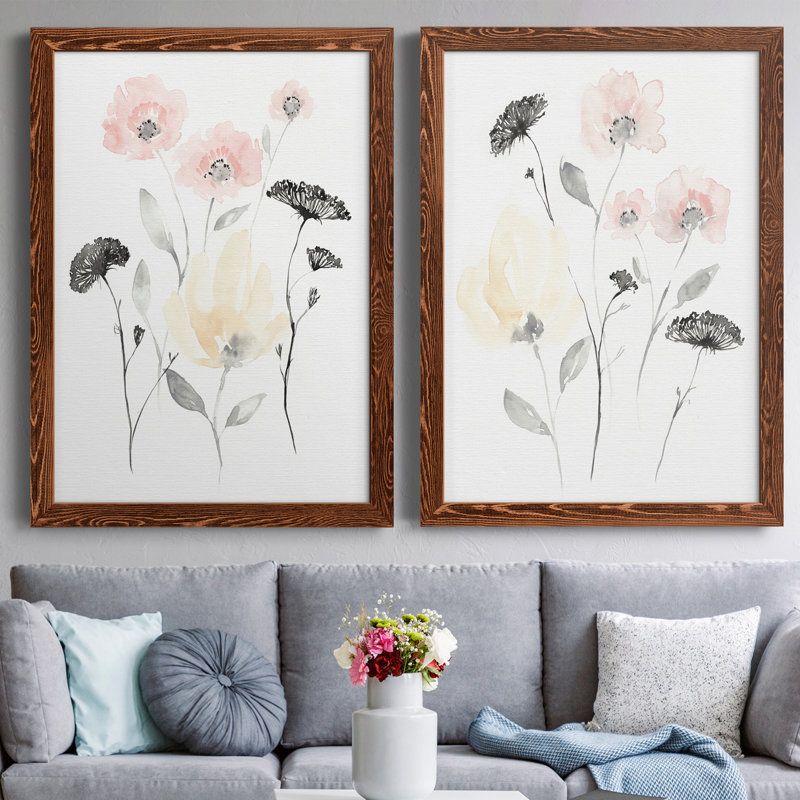 «Blush & Black Wildflowers I», toile encadrée de qualité supérieure - prête à être accrochée, H 37,5 po x l 55 po x P 1,5 po