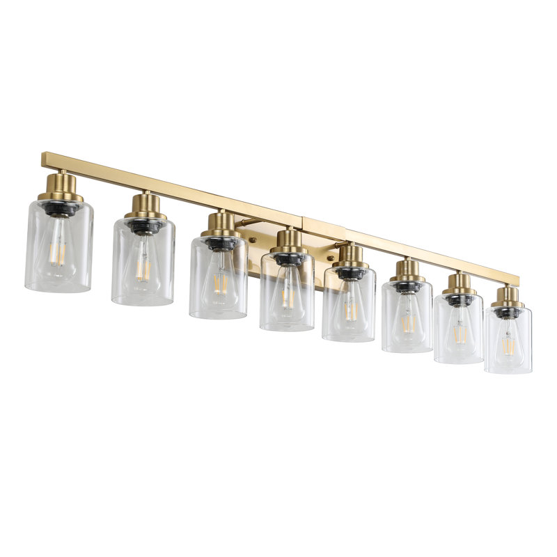 Éclairage pour meuble-lavabo de salle de bain, abat-jour en verre transparent, 8 lumières, sans ampoules, doré, Or brossé