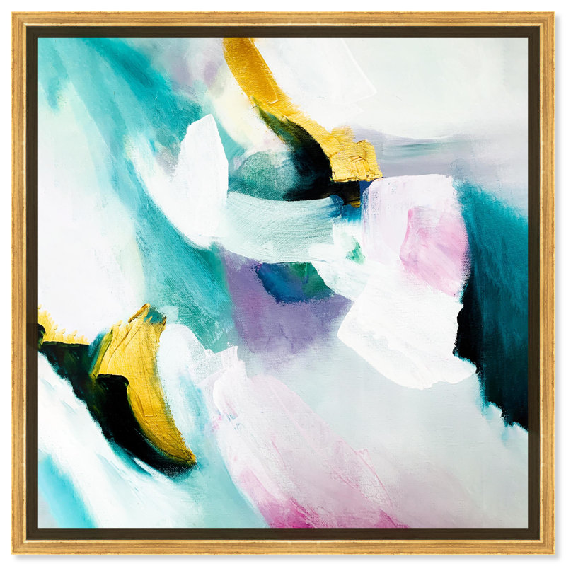 Gold Framed Abstract Canvas Print in Blue, Purple, and White - 17.5" x 17.5"