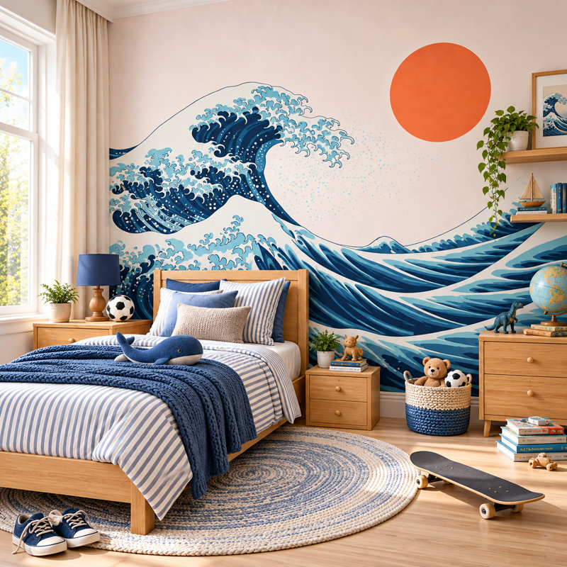 Adhésif décoratif grande vague de 50 pouces de large Kanagawa, hauteur de 50 pouces, 50" W x 50" H