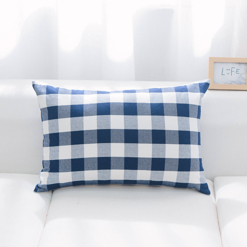 Oreiller réversible en coton Buffalo, Bleu / blanc, H 18 po x l 18 po, Pas de bourre