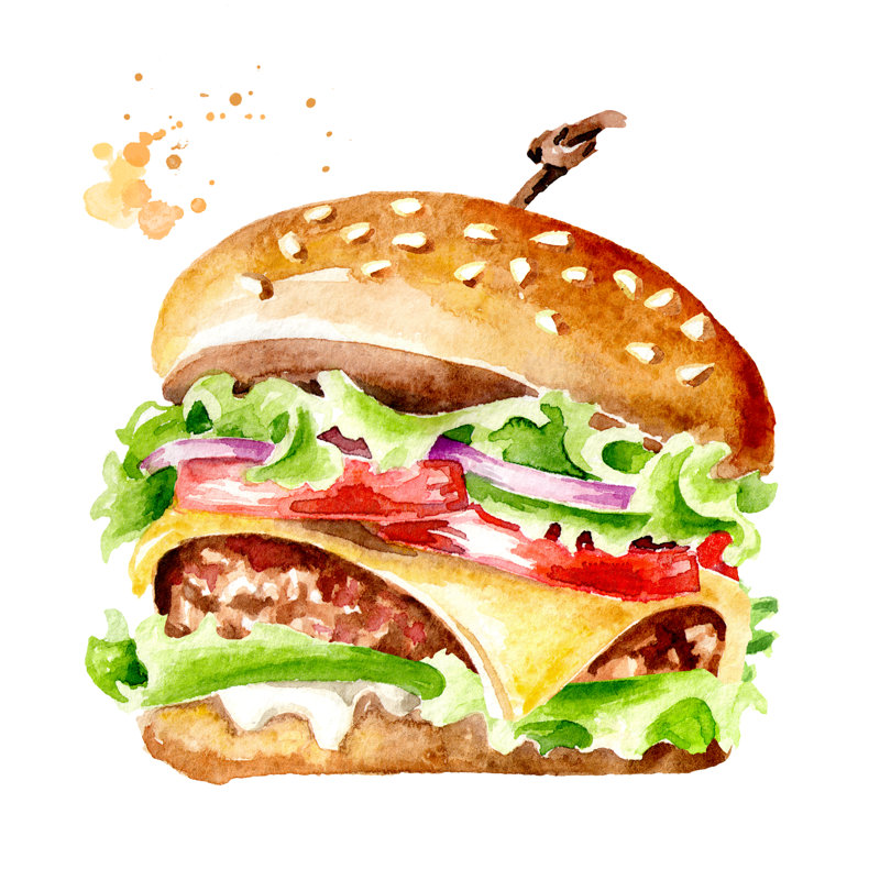 Kronborg Tasty Burger à l'aquarelle, H 12 po x l 12 po