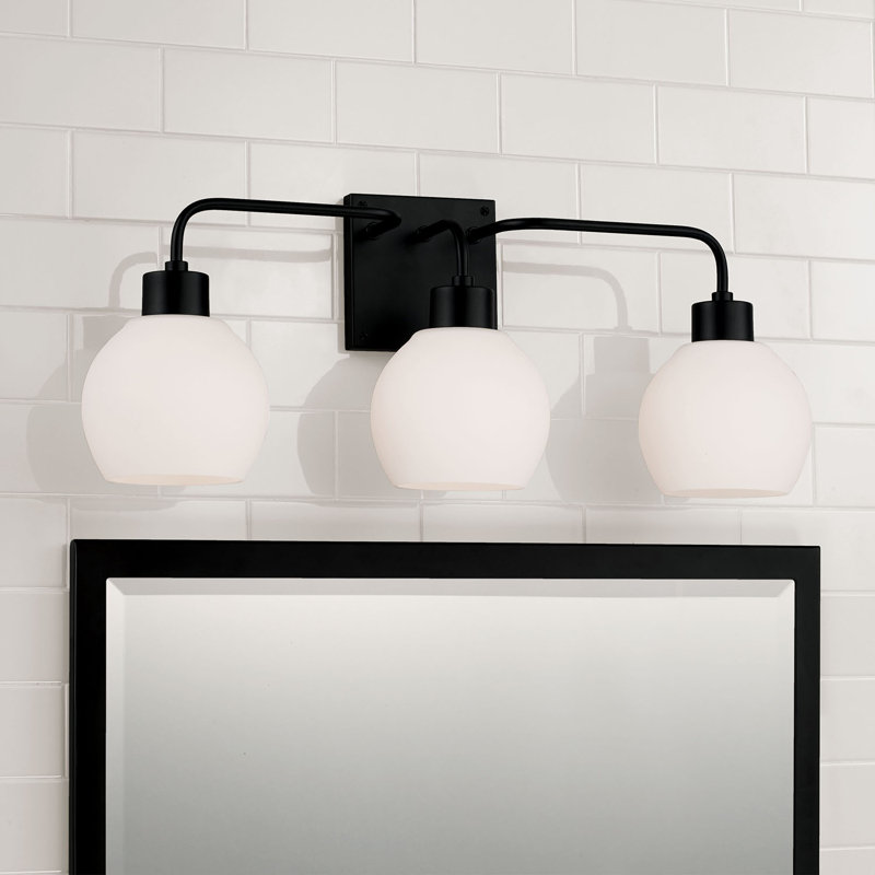 Bailey Dimmable Vanity Light, White, Matte Black, 3-Light