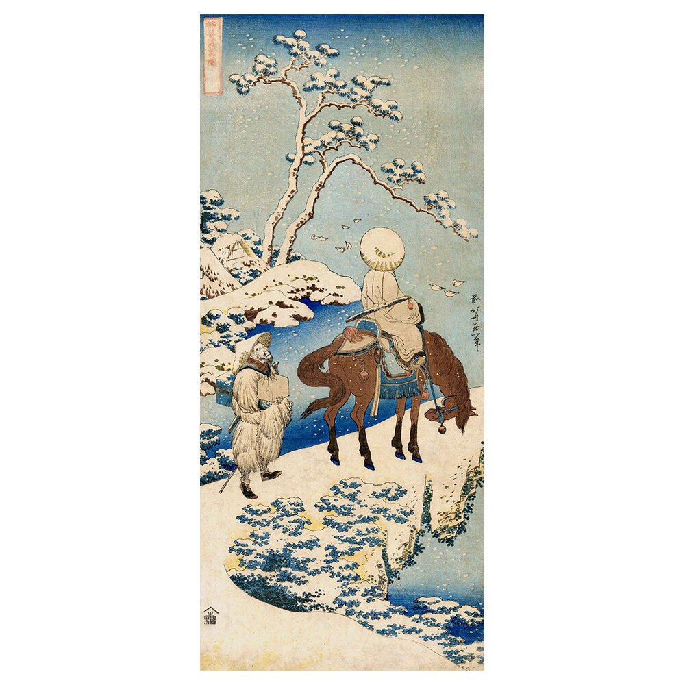 Leinwandbild Dichter im Schnee unterwegs von Katsushika Hokusai