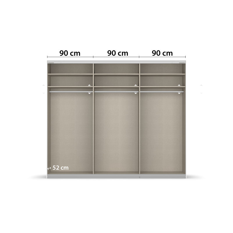 Kulmbach 3 Sliding Door Wardrobe 271 cm Alpinwhite/Glass White INCL. Delivery and Assembly, 229cm H x 271cm W x 62cm D
