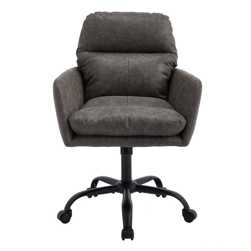 Adjustable Height Office Chair With Synthetic Pu Leather, Gray