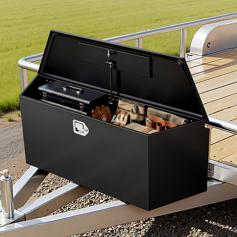 Trailer Tongue Box, 49" x 13.9" x 18.5" Steel Trailer Tongue Tool Box, Heavy Duty Storage Organizer with Lock and Keys, Utility Tool Chest for Pickup Truck Bed, RV, SUV, Off-Road Vehicle, Black