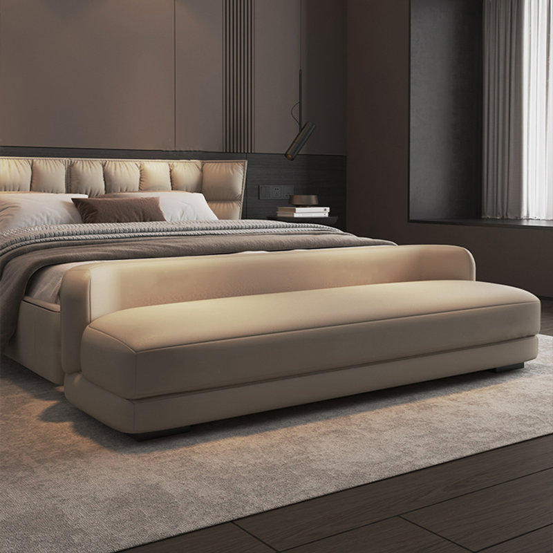 Banc rembourré beige, H 21,65 po x l 59,06 po x P 19,69 po