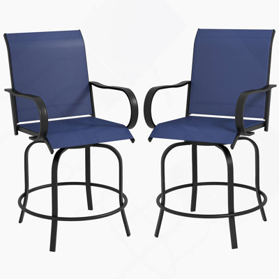 Tabourets de bar d'extérieur avec accoudoirs, ensemble de 2 chaises de patio pivotantes à 360 °