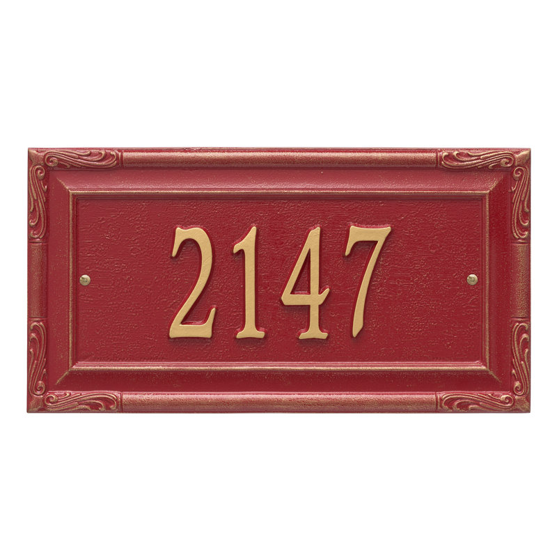 Plaque d'adresse murale 1 ligne personnalisée Gardengate, Rouge / doré, Oui