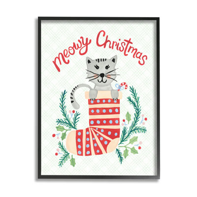 " Meowy Christmas Clever Cat Nestled Patterned Stocking " by Heather Strianese