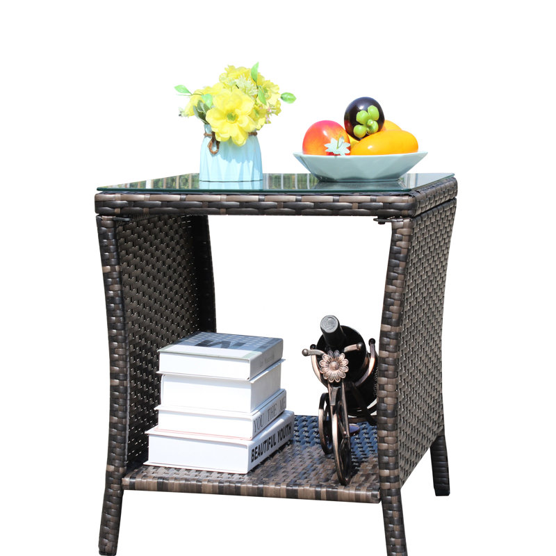 Table basse pour patio avec verre trempé brun, Brun