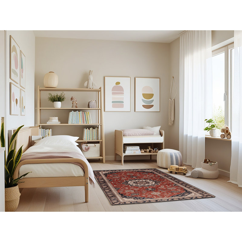 Machine Washable Persian Brown Area Rug, Rectangle 4' x 6'