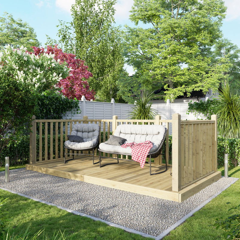 Powersheds 6 x 12ft Timber Pressure Treated Decking Kit - Handrails on Three Sides