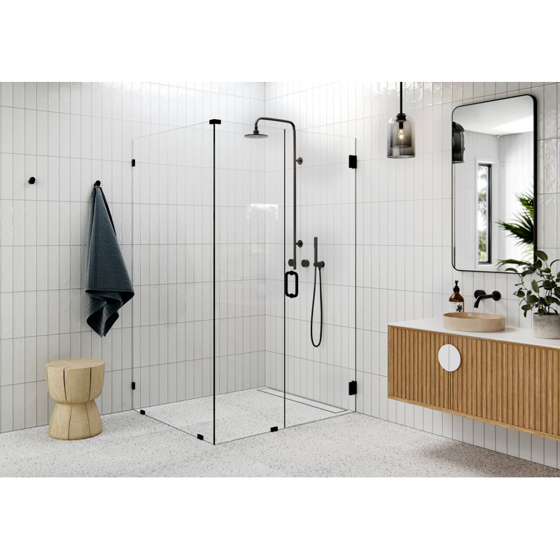 Illume 47 in. x 48.5 in. x 78 in. 90-degree Fully Frameless Wall Hinged Glass Shower Enclosure, Oil Rubbed Bronze