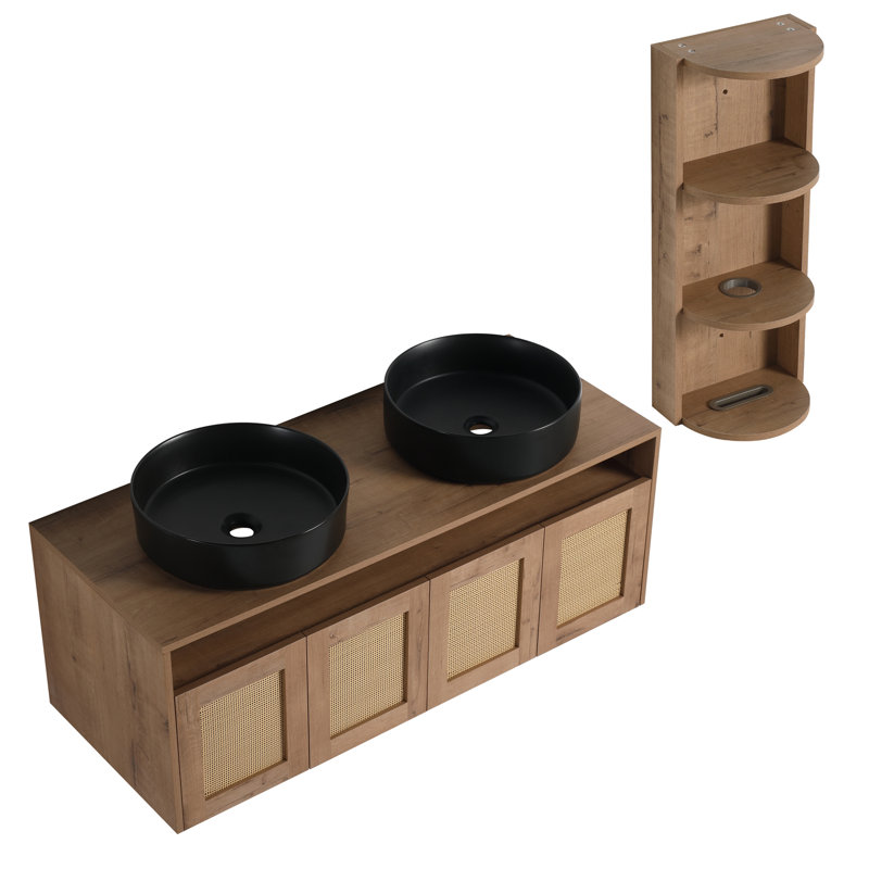 Meuble-lavabo 48 po avec 2 lavabos en céramique et support de rangement, 4 portes à fermeture douce