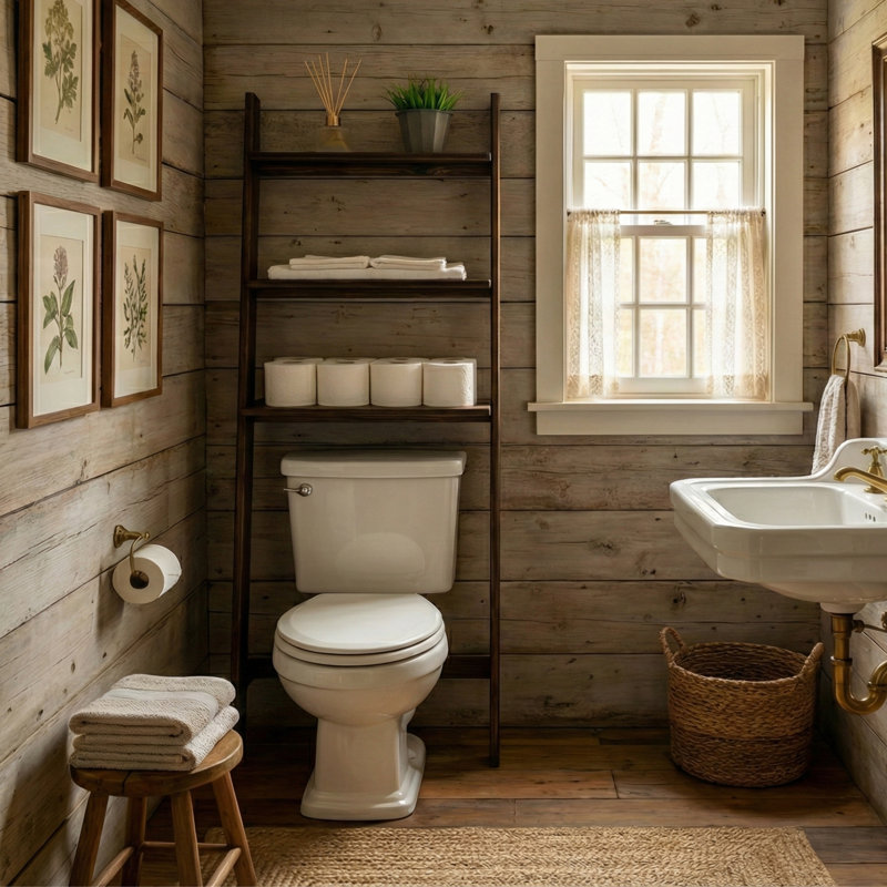 Étagère de rangement autoportante à 3 niveaux pour la salle de bain - Rangement échelle en bois de bouleau foncé, rangement peu encombrant pour la salle de bain