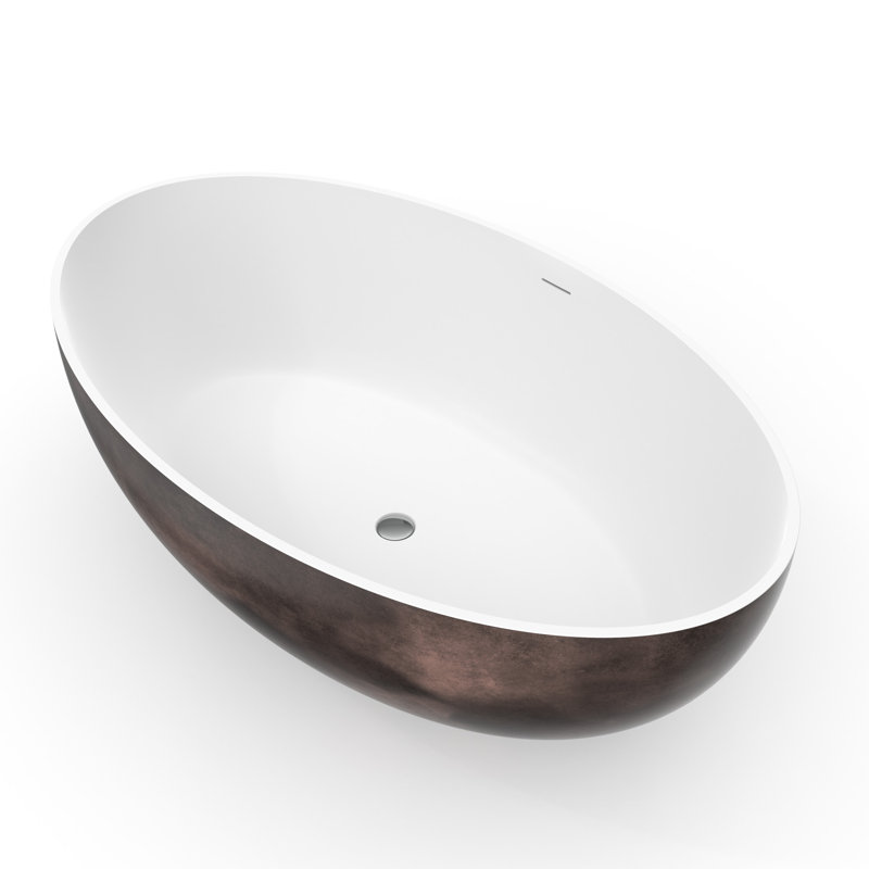 Freestanding Solid Surface Soaking Bathtub, 67 Inches, Matte White And Walnut, Easy Installation, For Medium - Sized Bathroom Decor Inch One Piece Structure, Ideal Renovation