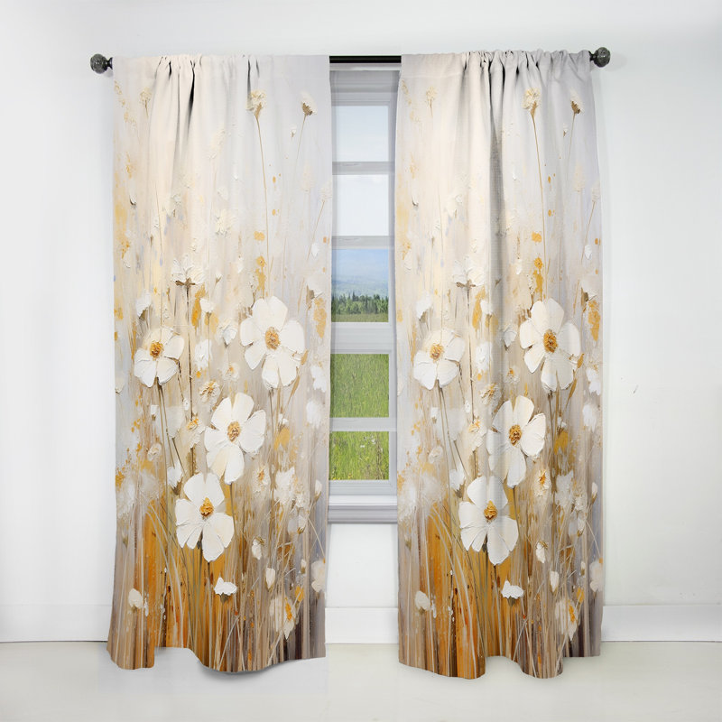 Kierstynn Beige Wildflowers Breeze V - Wildflowers Curtain - Velvet Room Darkening - 1 Panel, 52" W x 63" L