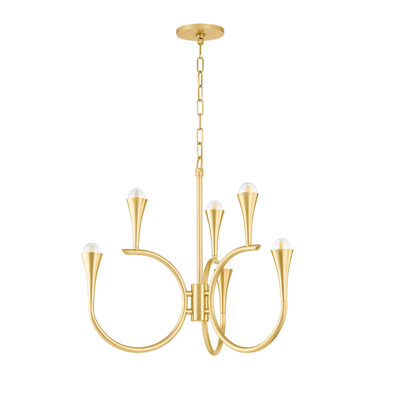 Aviana Aged Brass 6-Light Chandelier with Steel Shades