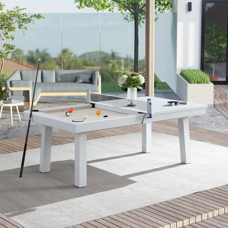 Table de billard d'extérieur / d'intérieur en ardoise avec dessus de salle à manger et accessoires Oasis, 7 pi, Blanc, Sable