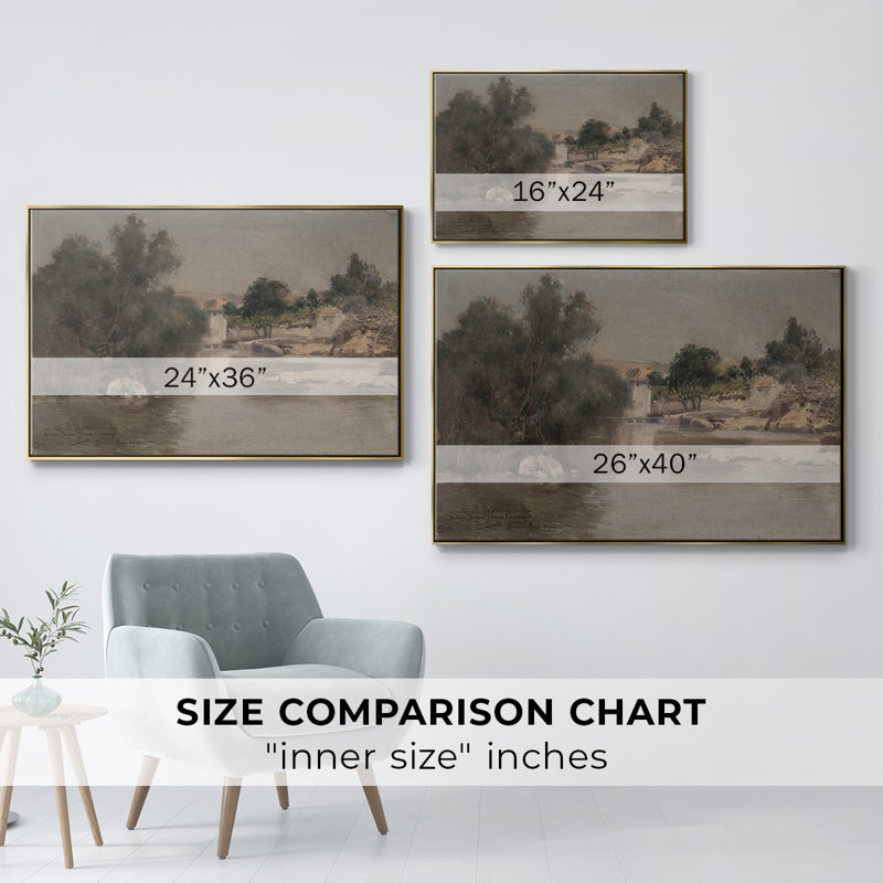 "Vintage Landscape -D XXVII" sur toile, Toile avec cadre flottant or, H 27 po x l 41 po
