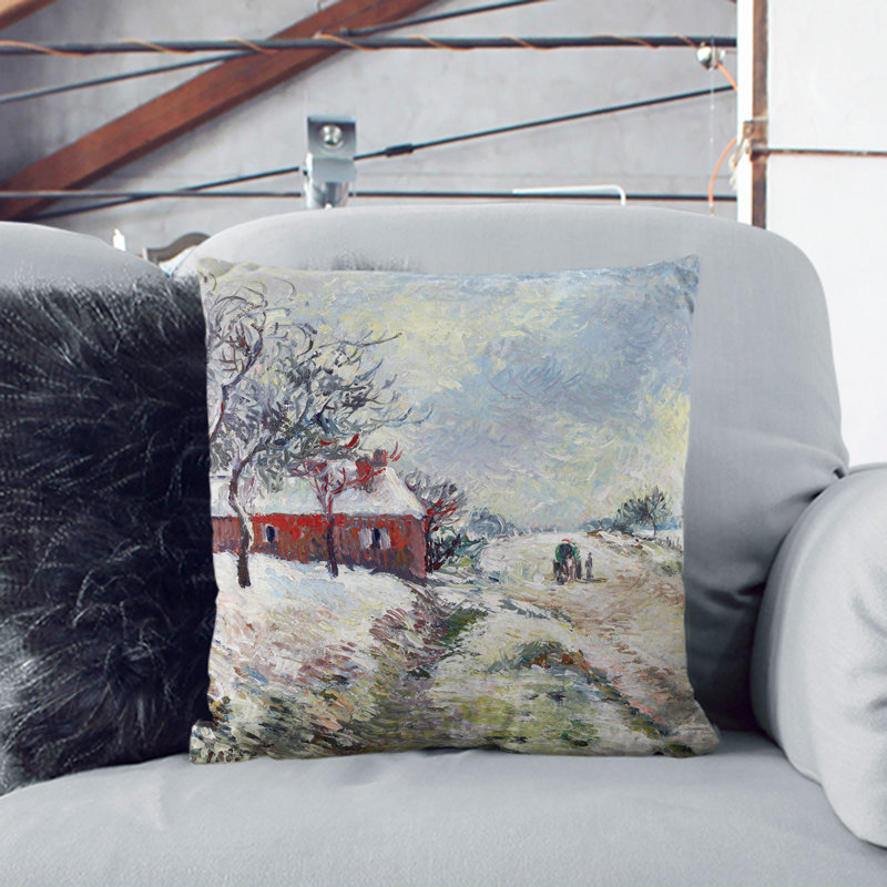 Snowy Road with House Scatter Cushion, 40cm H x 40cm W x 15cm D, Black