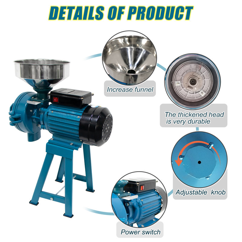 3000W Blue Electric Commercial Grain Grinder with Funnel