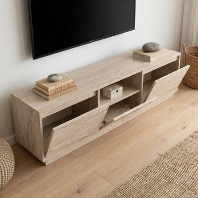 Console multimédia à profil bas avec rangement rabattable 63 po Hanshaw - Meuble télé pour téléviseur de 70 po ou moins