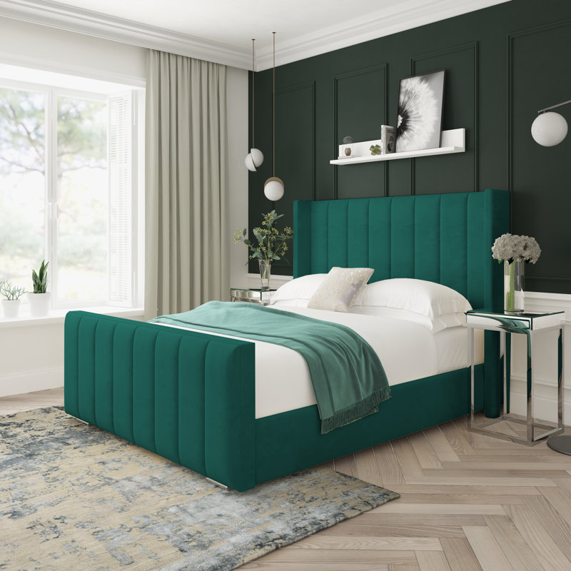 Aspen Plush Velvet Upholstered Ottoman Bed Frame, Green, Super King (6')