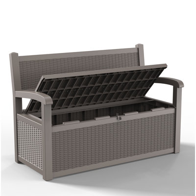 75 Gal Resin Rattan Lockable Outdoor Storage Bench For Patio, Garden, Porch - Weather-Resistant, Uv-Protected, Hidden Storage