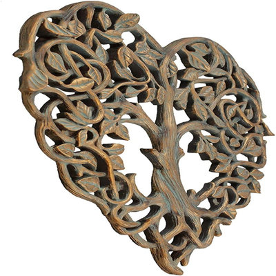 Sculpture murale d'extérieur arbre de vie / cœur 12 po - I Love You Decor