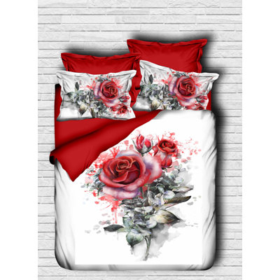 Luxury Super King Quilt Cover Set, Red & Green 3D Printed, 102.4 x 86.6 inches | 100% Polyester Microsatin & 100% Cotton | Machine Washable, Zipper Closure, 2 Pillowcases Included | Soft, Stylish Bedding for Ultimate Comfort