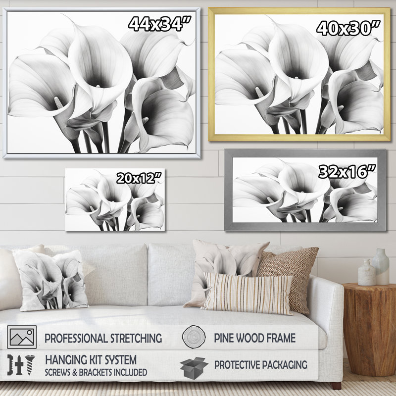 «Serenade of Lilies Dreams I» sur toile blanche et noire, Toile tendue, H 12 po x l 20 po x P 1 po