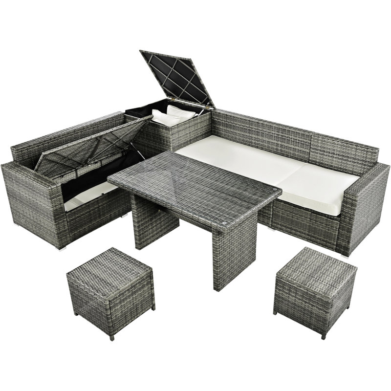 Ensemble de canapé d'extérieur, ensemble de canapé modulaire de jardin avec siège réglable et boîte de rangement, Beige, Gray