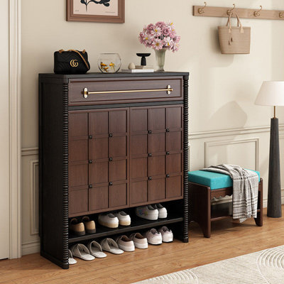 Armoire de rangement 39,37 "à 2 portes en noyer rétro français avec grand tiroir - Organisateur spacieux à deux compartiments