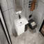 Meuble-lavabo mural 24 po avec lavabo en céramique, 2 portes à fermeture en douceur, meuble-lavabo blanc brillant et 1/2 porte en verre gris, contreplaqué (Kd-Packing)-1069925323