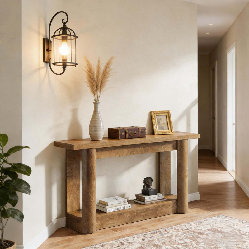 2-Tier Foyer Table,Entryway Sofa Table,Console Table, Brown Oak