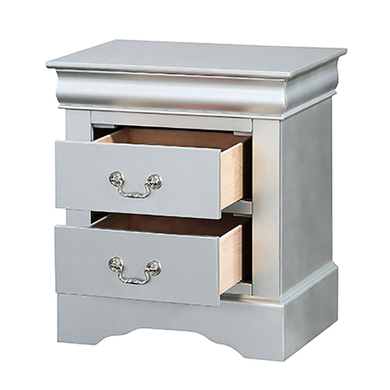 Table de chevet classique 2 en platine, ajoutant du charme à la décoration de chambre à coucher platine avec un design moderne et 2 tiroirs