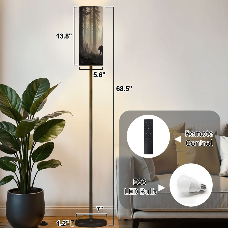 Lampe sur pied sans soudure horizontale Mère ours petit ours qui marche oiseaux de la forêt Lampe sur pied moderne à intensité variable avec télécommande Pédale abat-jour Abat-jour haut Pôle d'angle pour le salon Chambre Bureau