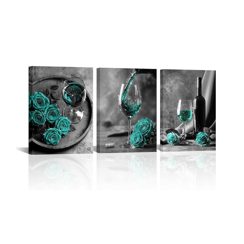 3 Piece Wrapped Canvas Wall Art, Teal
