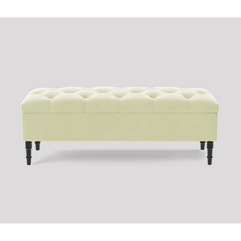 Alyana Wide Tufted Rectangle Ottoman Storage Bench - Upholstery Velvet Shoe Bench with Turned Wooden Legs, Cream
