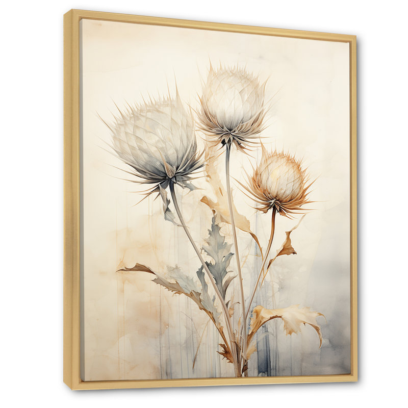 Décoration murale Thistle Mute Beige Beige III - chardon, H 40 po x l 30 po, Cadre naturel flottant
