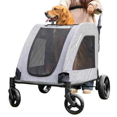 XL Extra Dog Stroller Adjustable Handles Lightweight Folding Pet Stroller All Terrain 4 Wheel For 2 Medium Dogs Dual Entry Safety Dog Strollercapacit
