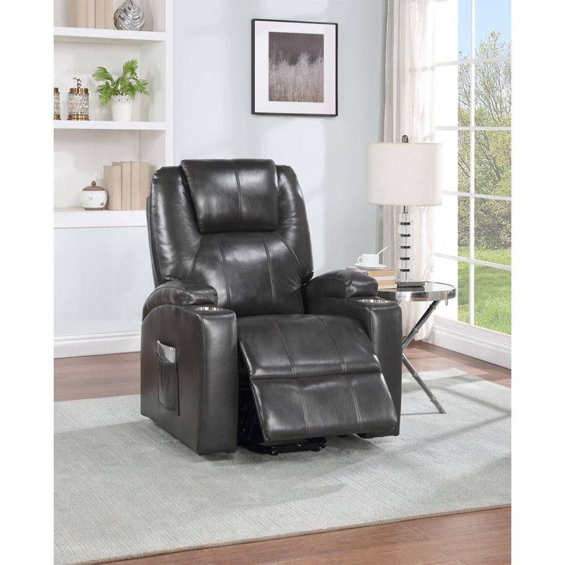 Gunmetal Leather Aire Recliner W/Power Lift & Massage