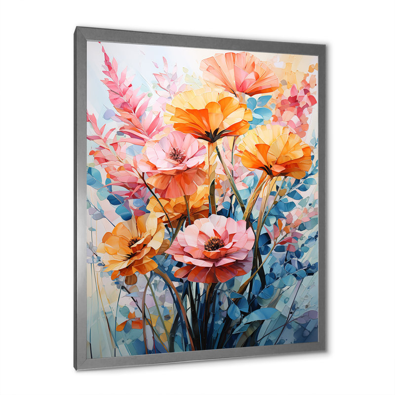 Collage de fougères multicolores VI sur toile, Encadrement argenté, H 40 po x l 30 po x P 1,5 po